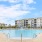 a pool in front of a building